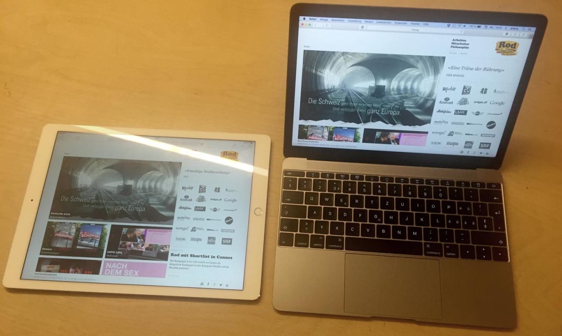 Auf dem iPad Pro ist mehr von der Rod Kommunikation Website zu sehen als auf dem MacBook